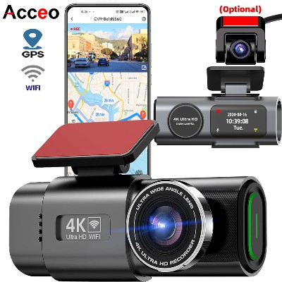 Kamera samochodowa Dash Cam 4K UHD nagrywaniem DVR noktowizor rejestrator wideo wbudowane WiFi obsługa GPS monitoring parkowania 24H