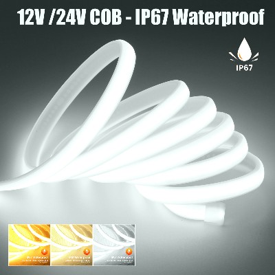 Taśma LED COB DC12V 24V 2pinowym złączem kablem DC wodoodporna IP67 elastyczna taśma neonowa LED do dekoracji zewnętrznych wnętrz 3000K 4000K 6000K
