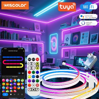 WISCOLOR Taśma neonowa LED 24V Tuya Wifi Wodoodporna silikonowa synchronizacja muzyki obsługą sterowania głosowego Aleax Google Home Smart Life do oświetlenia dekoracji wewnętrznych