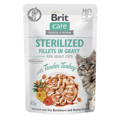 BRIT CARE Fillets in Gravy Pouch Sterilized Tender Turkey 24x85g indykiem dla kotów sterylizowanych