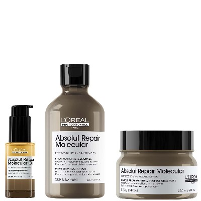 LOréal Professionnel Absolut Repair Molecular Shampoo 300ml Hair Mask 250ml BiPhase Hair Oil for Damaged Hair 30ml