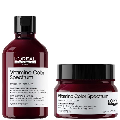 LOréal Professionnel Vitamino Color Spectrum Shampoo 300ml and Rinse Off Hair Mask 250ml Bundle for Coloured Hair
