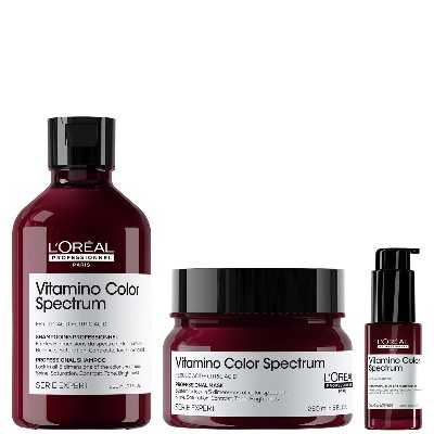 LOréal Professionnel Vitamino Color Spectrum Shampoo 300mlRinse Off Hair Mask 250ml and Serum 30ml Bundle for Coloured Hair