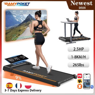 RAMYPOKET Bieżnia Elektryczna Domowa Pochyleniem 09 18 kmh 265Lbs walking pad pas do podkładka chodzenia wyświetlacz LCD bieznia domowa