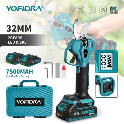 YOFIDRA 32mm Bezszczotkowe Elektryczne Nożyce Sadownicze 2biegowe Akumulatorowe Do Drzew Owocowych Ogrodu Bonsai Narzędzie Do Przycinania Zasilane Akumulatorem Makita
