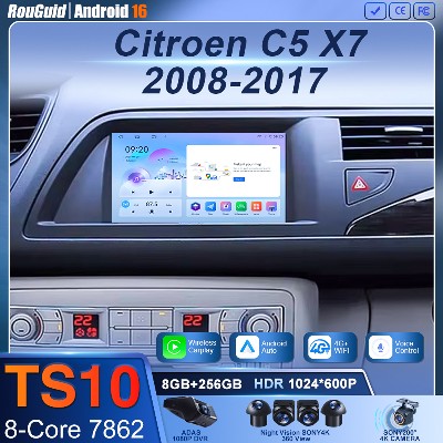 Android 16 Carplay Video dla Citroen C5 X7 III Radio Samochodowe GPS Nawigacja Stereo 4G Wifi Monitor Samochodowy DVD Bluetooth Bez 2din DSP 2k