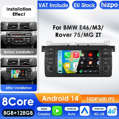 Hizpo 2Din Carplay 4G AI Systems Android 14 Radio Samochodowe do BMW E46 M3 Rover 75 Coupe 318320325330335 Odtwarzacz Wideo GPS RDS