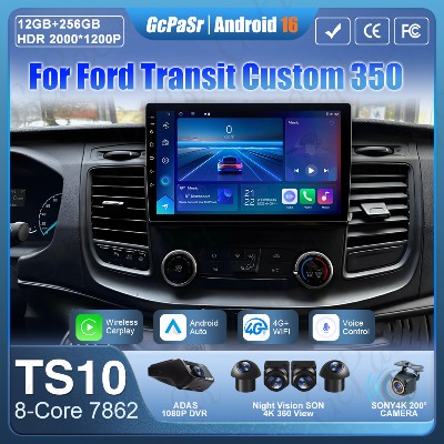 Radio samochodowe Androidem 16 do Forda Transit Custom Transit V363 350 Carplay odtwarzacz multimedialny nawigacja GPS 4G Wifi wideo stereo 2din