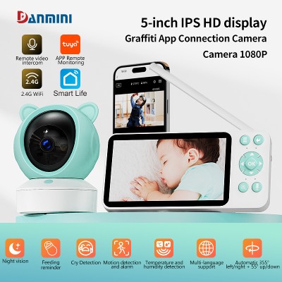 DANMINI 5calowy niania Tuya 2K HD WiFi zdalne sterowanie aplikacją mobilną obrotowa kamera gimbal regulacją góradół lewaprawa strona