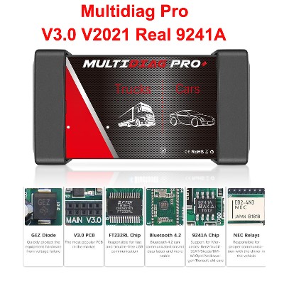 Nowy skaner V202111 Multidiag Pro Bluetooth OBD2 TCS PRO VCI V30 2PCB NEC Relay Real 9241A Narzędzie diagnostyczne do samochodów ciężarowych