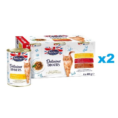 BUTCHERS Delicious Dinners Cat Meaty selection in Jelly 2x6x400 kawałki galarecie kurczakiem wołowiną dziczyzną dla kota