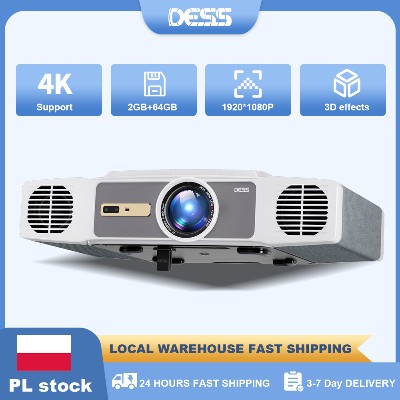 Projektor DESS 4K 3000 lumenów automatycznym ustawianiem ostrości podwójne WiFi BT 50 stabilny bez opóźnień inteligentny projektor Android do kina domowego GB RAM 64 GB pamięci