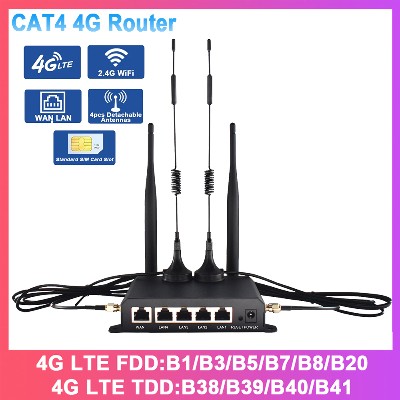 KuWFi 300Mbps CAT4 4G LTE Router Bezprzewodowy router WiFi 4szt Odłączane anteny portem WAN LAN RJ45 Tryb AP Repeater Slot USIM