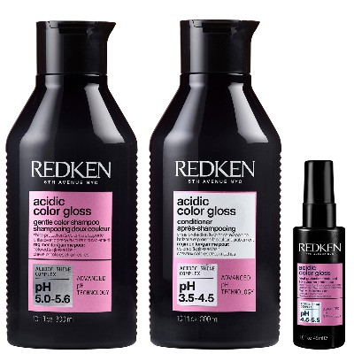 Redken Acidic Color Gloss Shampoo 300ml Conditioner 300ml and Heat Protection Treatment 45ml GlassLike Shine