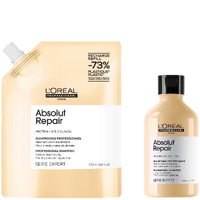 LOréal Professionnel Absolut Repair Shampoo 300ml and Refill Pack 500ml for dry damaged hair