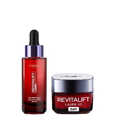 LOréal Paris Revitalift Laser AgeCorrecting Routine Bundle with TriPeptides Serum 30ml Day Moisturiser 50ml
