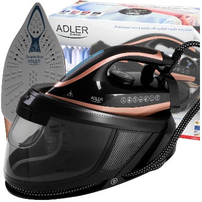 Żelazko ze stacją parową 3100W bar para 600gmin Antidrip Anticalc ceramiczna stopa czarnozłoty