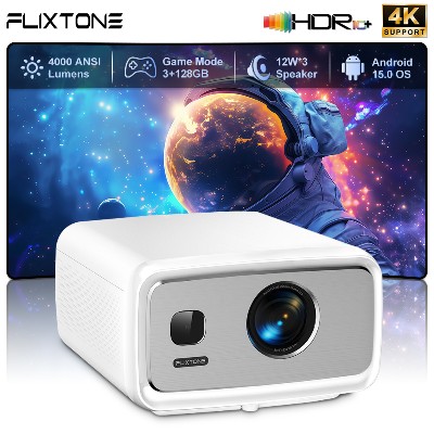 Projektor Flixtone D10S CPU HI3751 V660 3128GB 4K 4000ANSI HDR10 Auto Focus Wifi6 BT Projektor na domowe imprezy do użytku na zewnątrz jakości kinowej