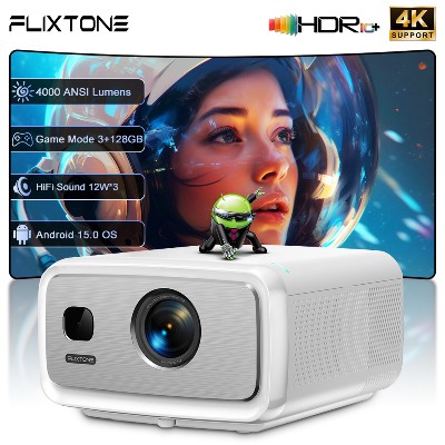 Projektor Flixtone D10S CPU HI3751 V660 3128GB 4K HD21 4000ANSI HDR10 Auto Focus Wifi6 BT Projektor domowyna zewnątrz jakości kinowej
