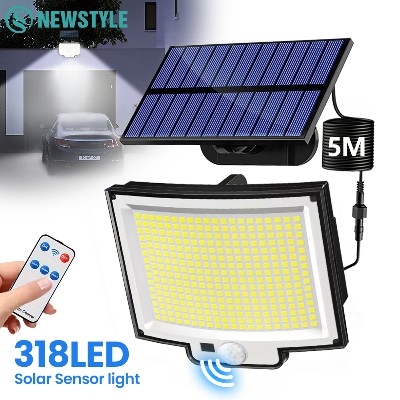 318 LED Lampy Solarne Zewnętrzne IP65 Czujnikiem Ruchu Solarne Lampy Bezpieczeństwa Tryby Oświetlenia Zasilane Energią Słoneczną Lampy Ścienne Zewnętrzne do Ogrodu Ogrodzenia Podwórka