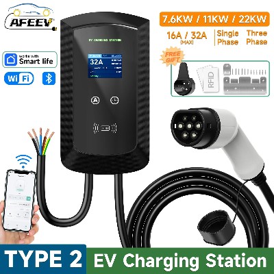 Stacja ładowania EV AFEEV Typ 76KW11KW22KW 32A 3fazowa ładowarka ścienna WiFi Bluetooth Sterowanie bezprzewodowe przez aplikację