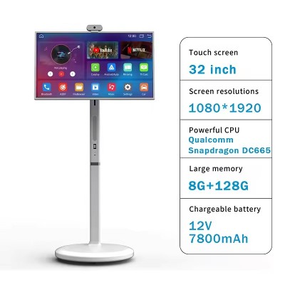 Cena fabryczna 32calowy przenośny telewizor smart ekranem dotykowym 8128G wifi funkcja castingu ekranu 8rdzeniowy pilot zdalnego sterowania Stand By Me