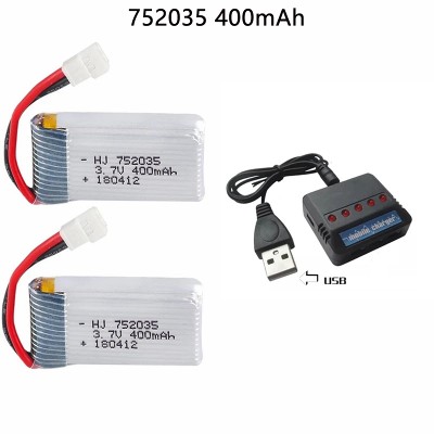 752035 37V 400mAh 35C Bateria do drona X4 H107 H31 KY101 E33C E33 U816A V252 H6C Akcesoria do modeli samolotów RC Quadcopter