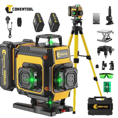 Poziomica laserowa CONENTOOL ze statywem wielofunkcyjna 4D 16 linii krzyżowych 360 Okno obrotowe funkcją samopoziomowania baterie ładowarka