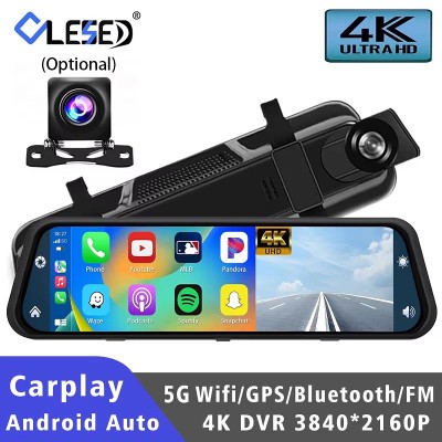 10 Kamera samochodowa 4K 38402160P Rejestrator samochodowy Carplay Android Auto GPS 5G WIFI AUX Stream Lusterko wsteczne Kamera samochodowa Rejestrator FM