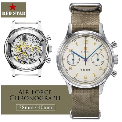 RED STAR 38mm Męski Chronograf Mechaniczny Pilot Mechanizmem Seagull ST1901 Lotnictwo Powietrzne Szkło Szafirowe Gęś 40mm