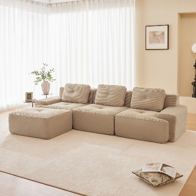 Sofa modułowa kształcie litery bezszwowa sofa stylu chmurki pufą 3osobowa sofa stylu chmurki tkaniny sztruksowej do salonu bez konieczności montażu