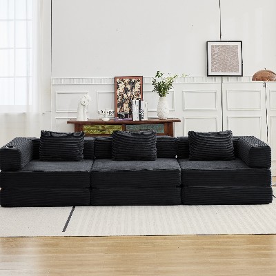 Sofa 3osobowa bez konieczności montażu rozkładana sofa podłogowa transformowana przestronne łóżko wieloosobowa sofa tkaniny sztruksowej do salonu