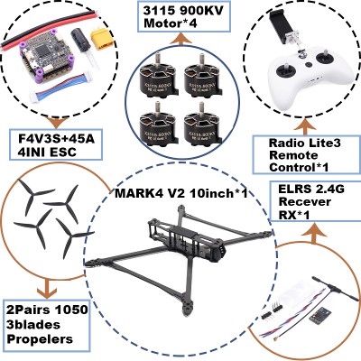 MARK4 V2 10 cali F4V3SF4V3S PLUS Kontroler lotu 4560A 4INI ESC rack drone FPV włókna węglowego PV Racing Drone Quadcopter Freestyle