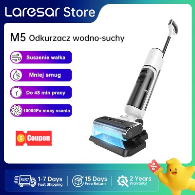 Laresar M5 Bezprzewodowy Odkurzacz Myjący na Sucho Mokro Odkurzacz Pionowy Funkcją Mopowania Czyszczenie Przy Krawędziach Suszenie Powietrzem 48min Pracy Samoczyszczenie