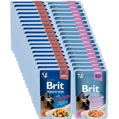 BRIT Premium By Nature Fillets in Gravy for Sterilized Mix smaków 48x85g kurczakiem łososiem sosie dla kotów