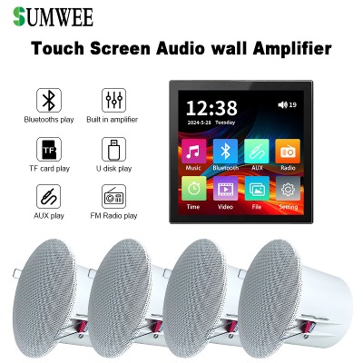 System audio domowy 4calowym ekranem dotykowym bezprzewodowy kompatybilny Bluetooth wzmacniacz ścienny radio FM głośniki sufitowe panel sterowania system dźwiękowy