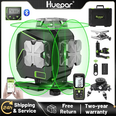 Huepar S04CG 16 linii 4D Poziom lasera krzyżowego Ekran LCD Pilot Bluetooth narzędzia laserowe adapterem dalmierzem