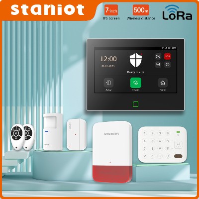 Staniot 7calowy zestaw ochronny Lora WiFi 4G Tuya Inteligentny system alarmowy domu baterią 5000 mAh Odległość 500 Współpracuje Alexą