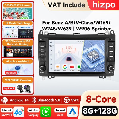 Radio samochodowe Hizpo GPS Stereo Android do Mercedes Benz W169 W245 B200 W906 Sprinter W639 Vito CarPlay Inteligentne Systemy Samochodowe 4G