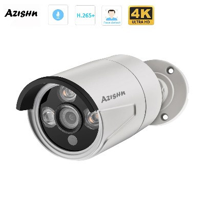 AZISHN 28 mm Szerokokątna kamera IP MP 4K Zewnętrzna kamera do wykrywania twarzy Audio H265 Bullet CCTV Domowa kamera bezpieczeństwa 5MP 4MP POE Human AI