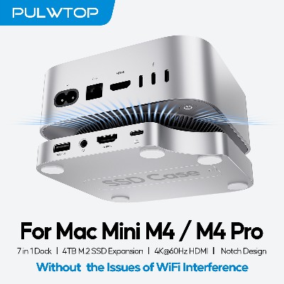 PULWTOP Mac Mini M4 Dock obudową SSD 4TB USB HUB Obsługa HDMI 4K 60Hz USB 20 SDTF Audio dla Mac Mini M4M4 Pro