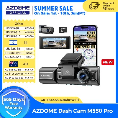 Ulepszony rejestrator samochodowy AZDOME M550 Pro 4K kamera przednia WiFi 58Ghz GPS czujnik rejestrator samochodowy DVR diod IR do widzenia nocy monitor parkowania