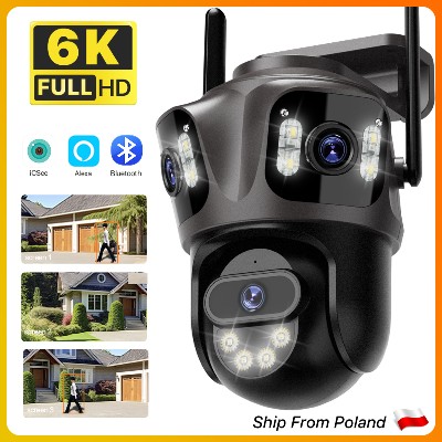 Kamera IP WIFI 6K HD Zewnętrzna kamera PTZ trzema ekranami Bezprzewodowa kamera 4K 8MP AI do wykrywania ludzi Wodoodporna kamera bezpieczeństwa wideo iCSee