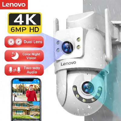 Lenovo 4K 6MP WiFi Kamera monitorująca Zewnętrzne bezpieczeństwo Podwójny obiektyw Podwójny ekran AI Śledzenie Kamera PTZ IP CCTV Nadzór wideo