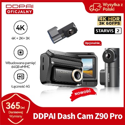 Nowa kamera samochodowa DDPAI Z90Pro 4K2K podwójnym obiektywem Sony STARVIS IMX678 HDR rejestrator jazdy ADAS sterowanie głosowe tryb parkowania WiFi wbudowany 64GB eMMC