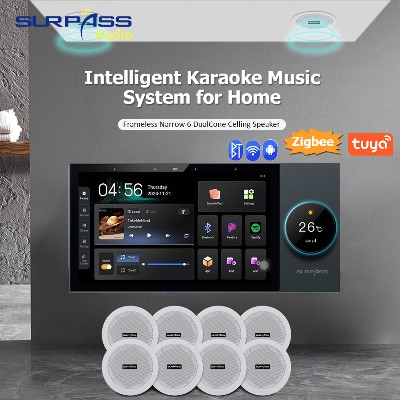Wzmacniacz audio 4zonowy do domu 7calowy panel sterowania inteligentnym domem Androidem 11 Alexa Voice Tuya wzmacniacz ścienny WiFi 8x30W zestaw głośników