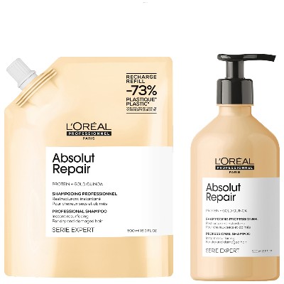 LOréal Professionnel Absolut Repair Shampoo 500ml and Refill Pack 500ml for dry damaged hair