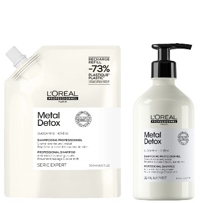 LOréal Professionnel Metal Detox Shampoo 500ml and Refill Pack 500ml for breakage colour protection
