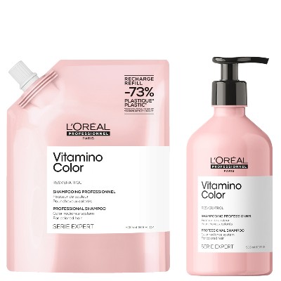 LOréal Professionnel Vitamino Color Shampoo 500ml and Refill Pack 500ml for coloured hair