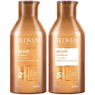Redken All Soft Shampoo and Conditioner Routine for Dry Brittle Hair 500ml